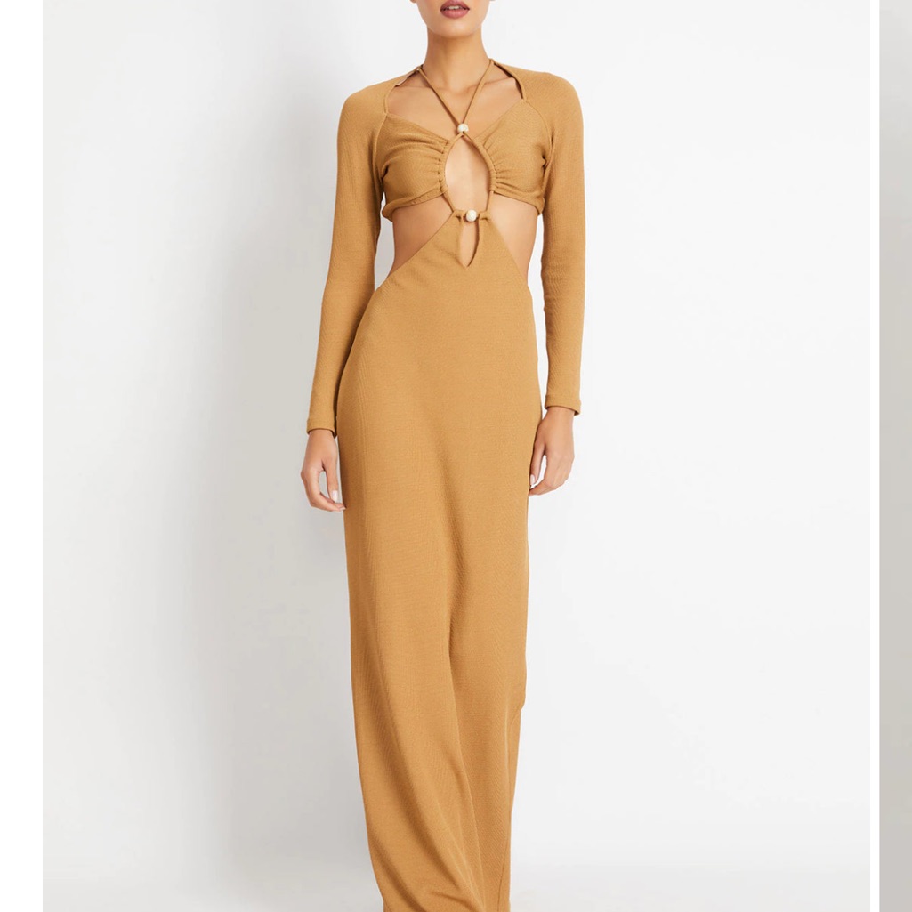 Patbo Tan Ribbed Long Sleeve Bodycon Dress